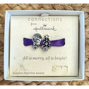 Hallmark Connections Stainless Snowman & Christmas Tree Bracelet Charm